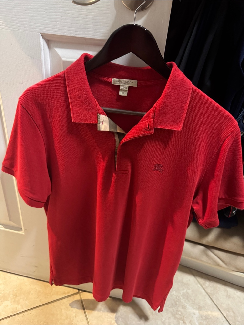 Burberry Red Men’s Polo with Signature Check Trim